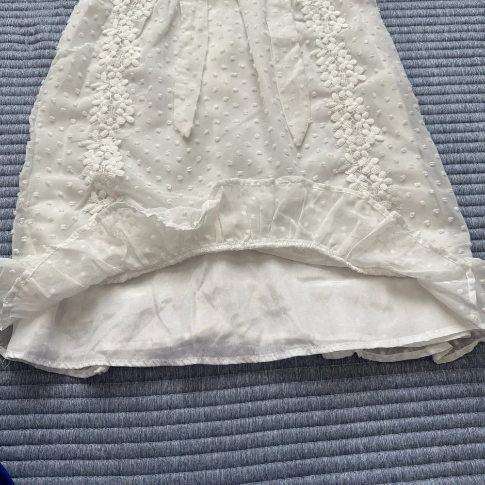 NWT SBerto White Swiss Dot Floral Lace Lined Sheer Long Sleeves Dress Size XS - Picture 11 of 15